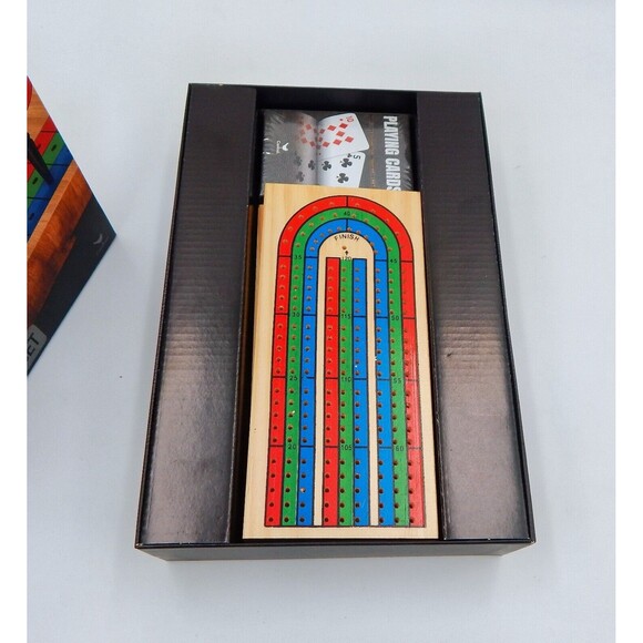 Cardinal Cribbage Board Set Solid Wood 3 Player Folding Track Deck Cards - Picture 8 of 9